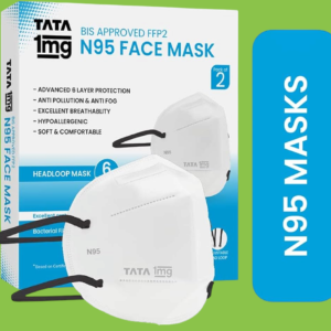 TATA 1MG BIS Approved FFP2 N95 Mask | 6-Layer White Face Mask | Pack of 2